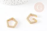 Fermoir à clapet hexagone laiton doré 16k zircon blanc 21mm, x1 (G6686)