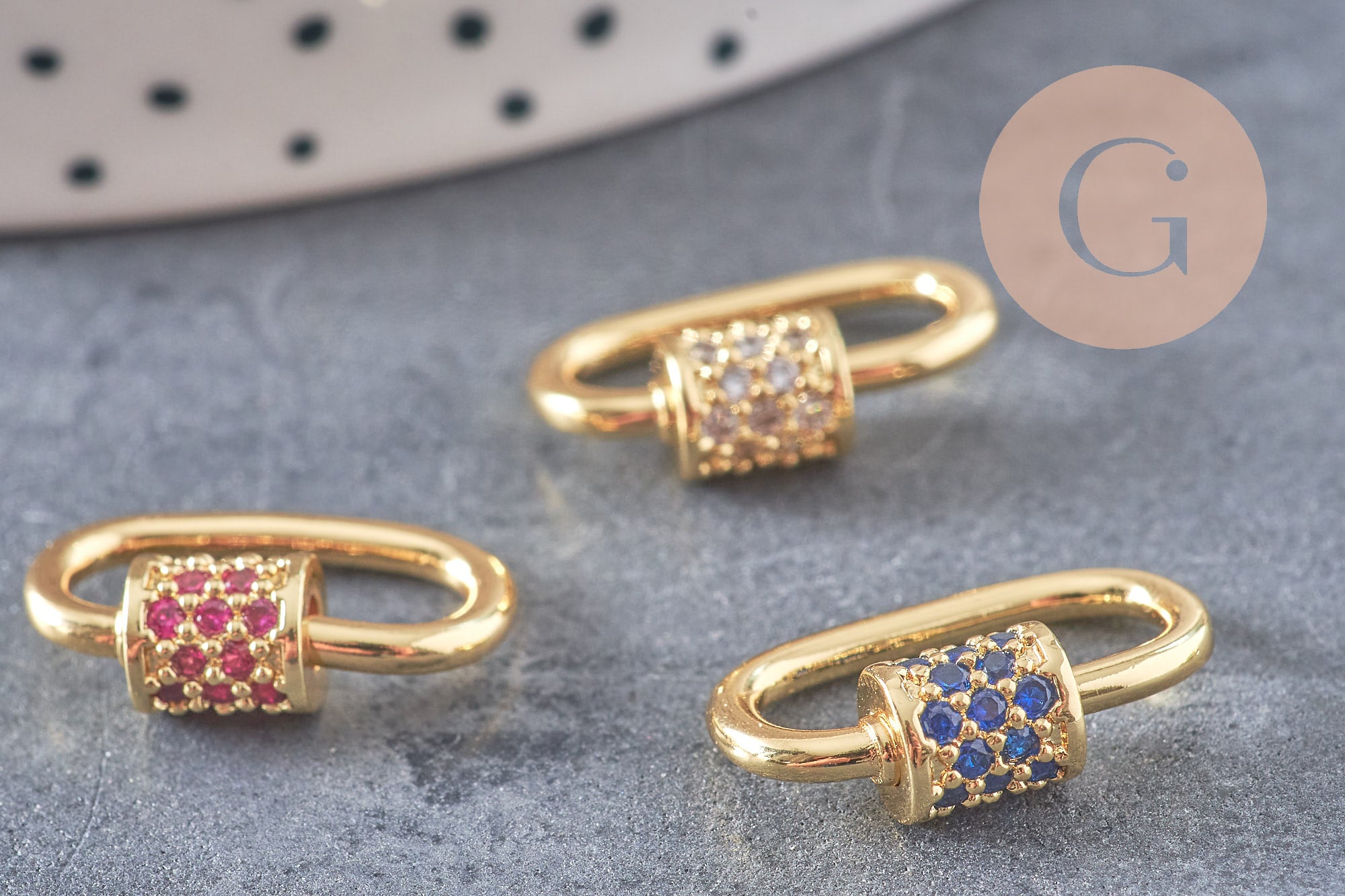 Fermoir à vis laiton doré et strass 19mm, x1 (G2911)