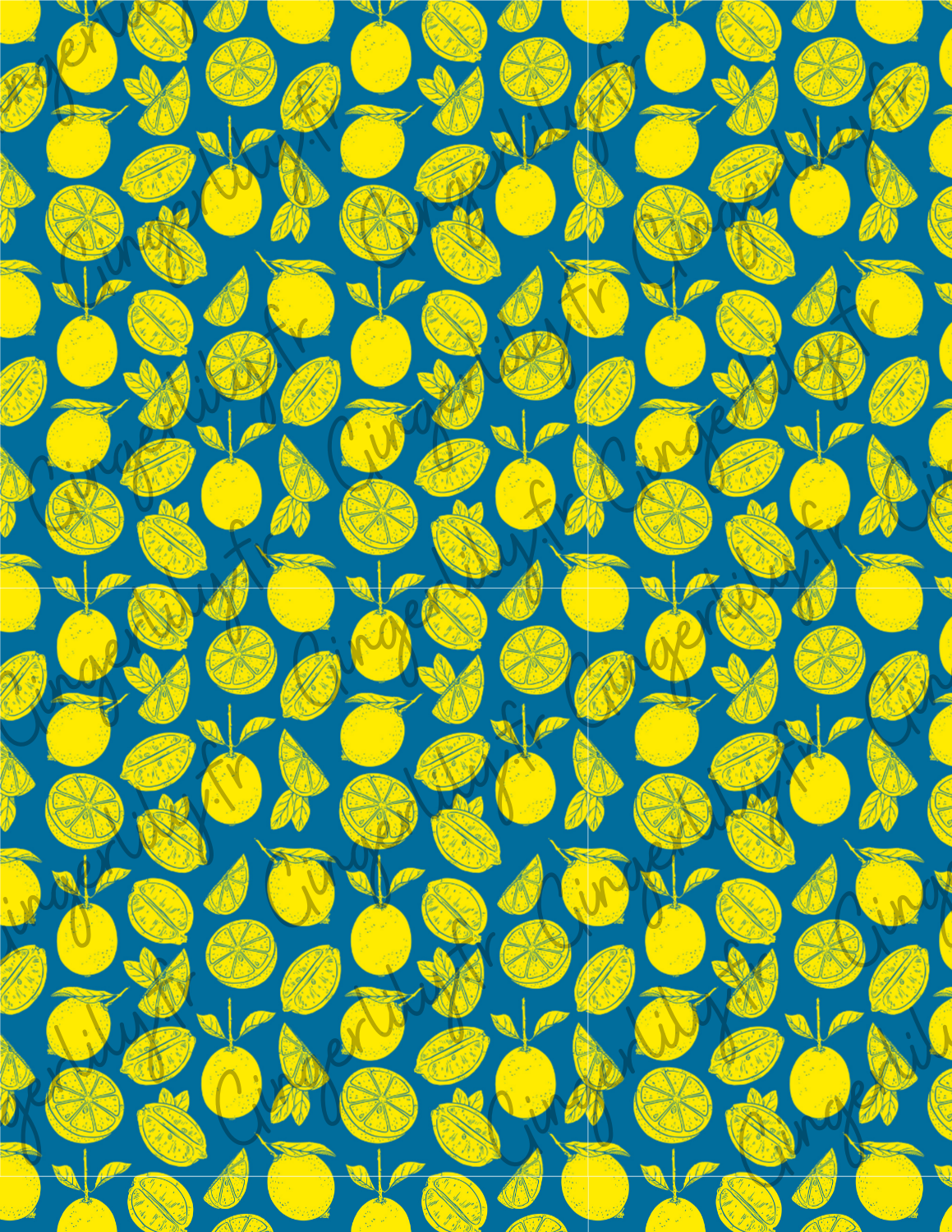 Feuille de transfert polymère – Motif Citrons Fond bleu 14x10 cm, x1 (G11010)