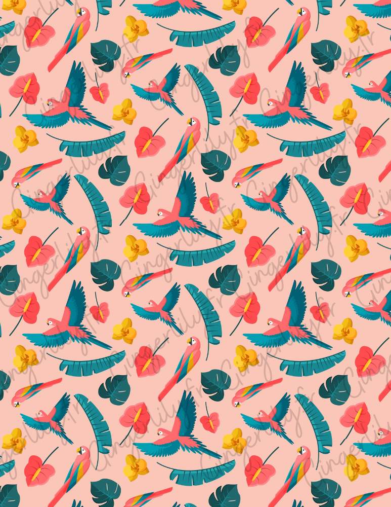 Feuille de transfert polymère – Perroquets multicolores 14x10 cm, x1 (G10771)