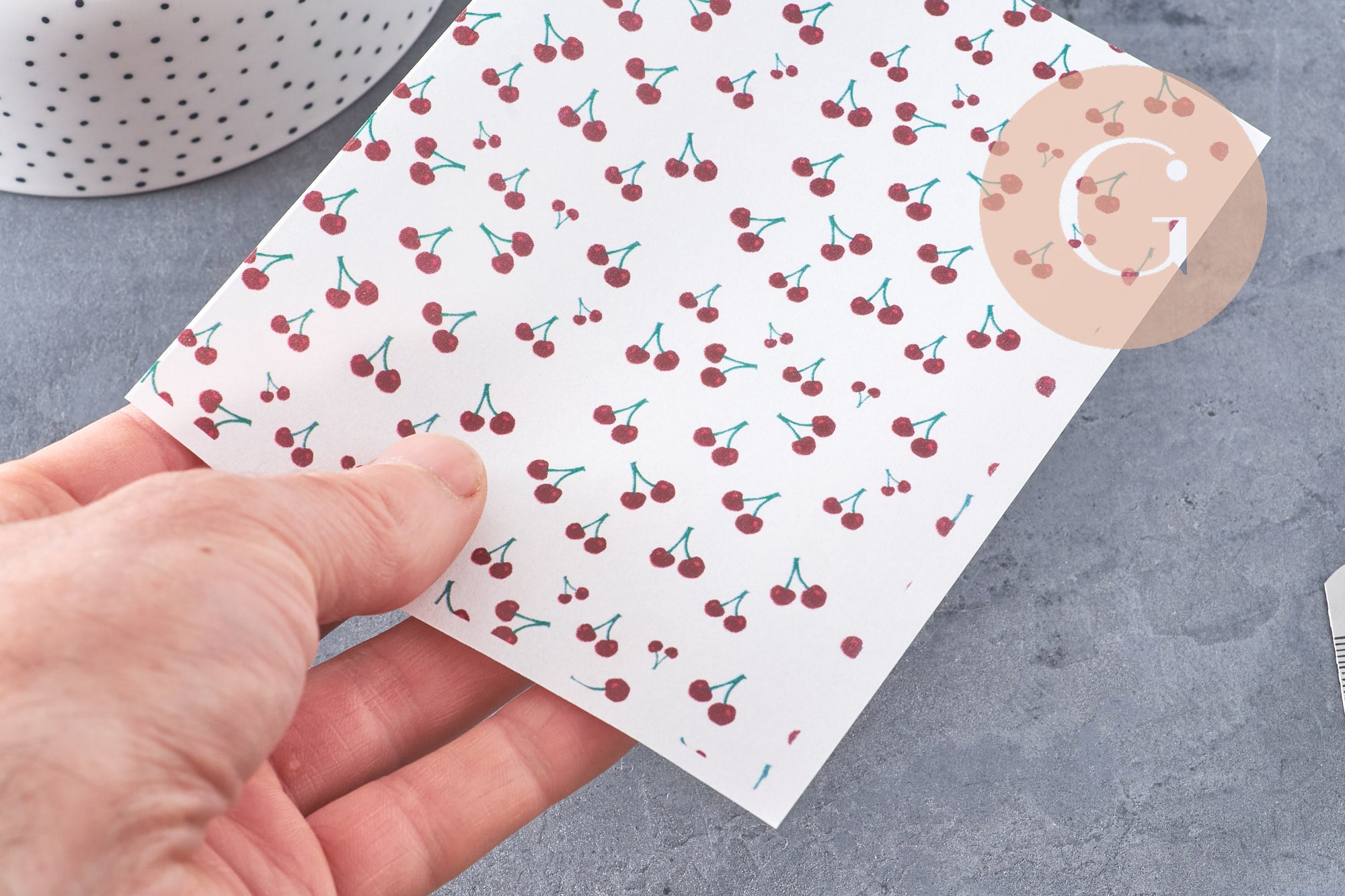 Feuille de transfert polymère – cerises 14x10 cm, x1 (G10765)