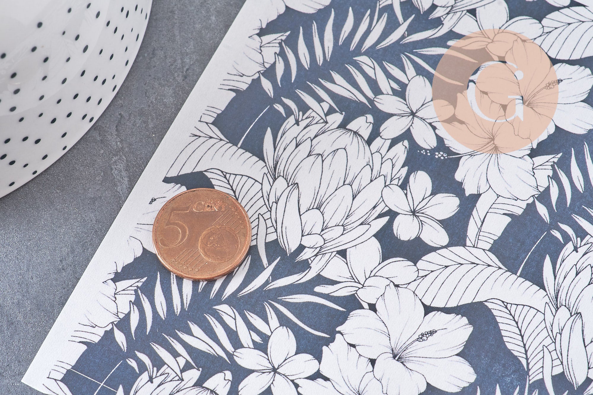 Feuille de transfert polymère – fleurs tropicales fond noir 14x10 cm, x1 (G10785)