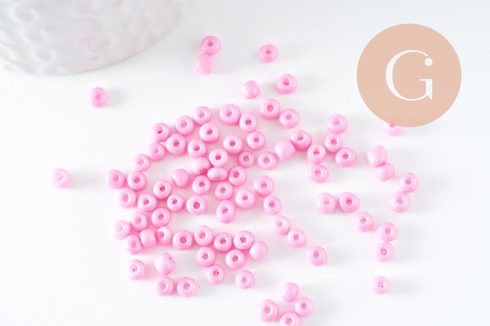 Grosses perles de rocaille rose 2.5-3mm, x10 gr (G3732)