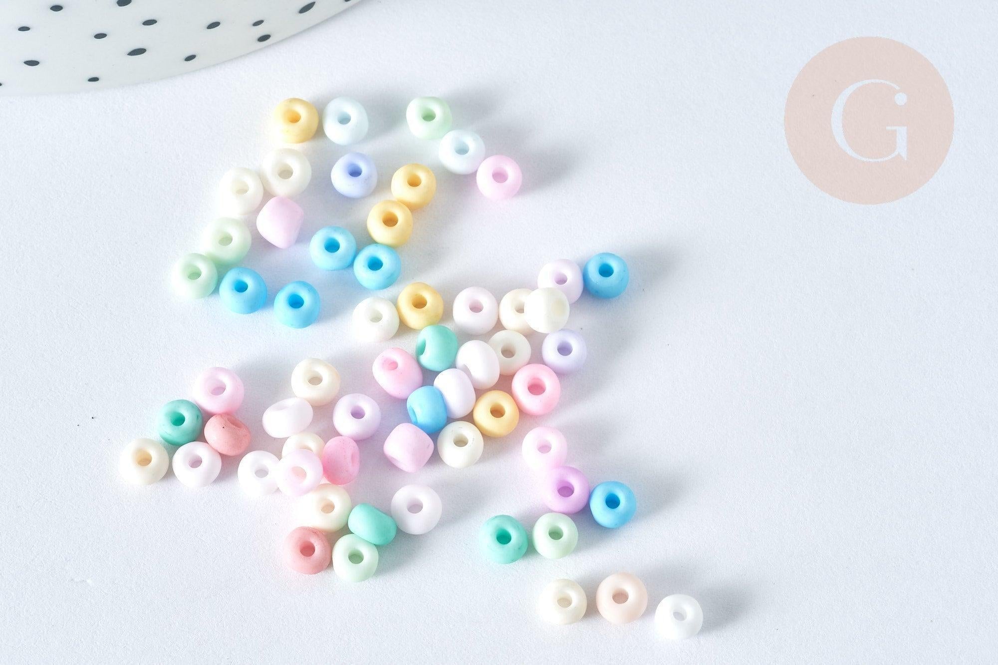 Grosses perles de rocaille verre multicolore pastel 4.5mm, x10Gr (G7401)