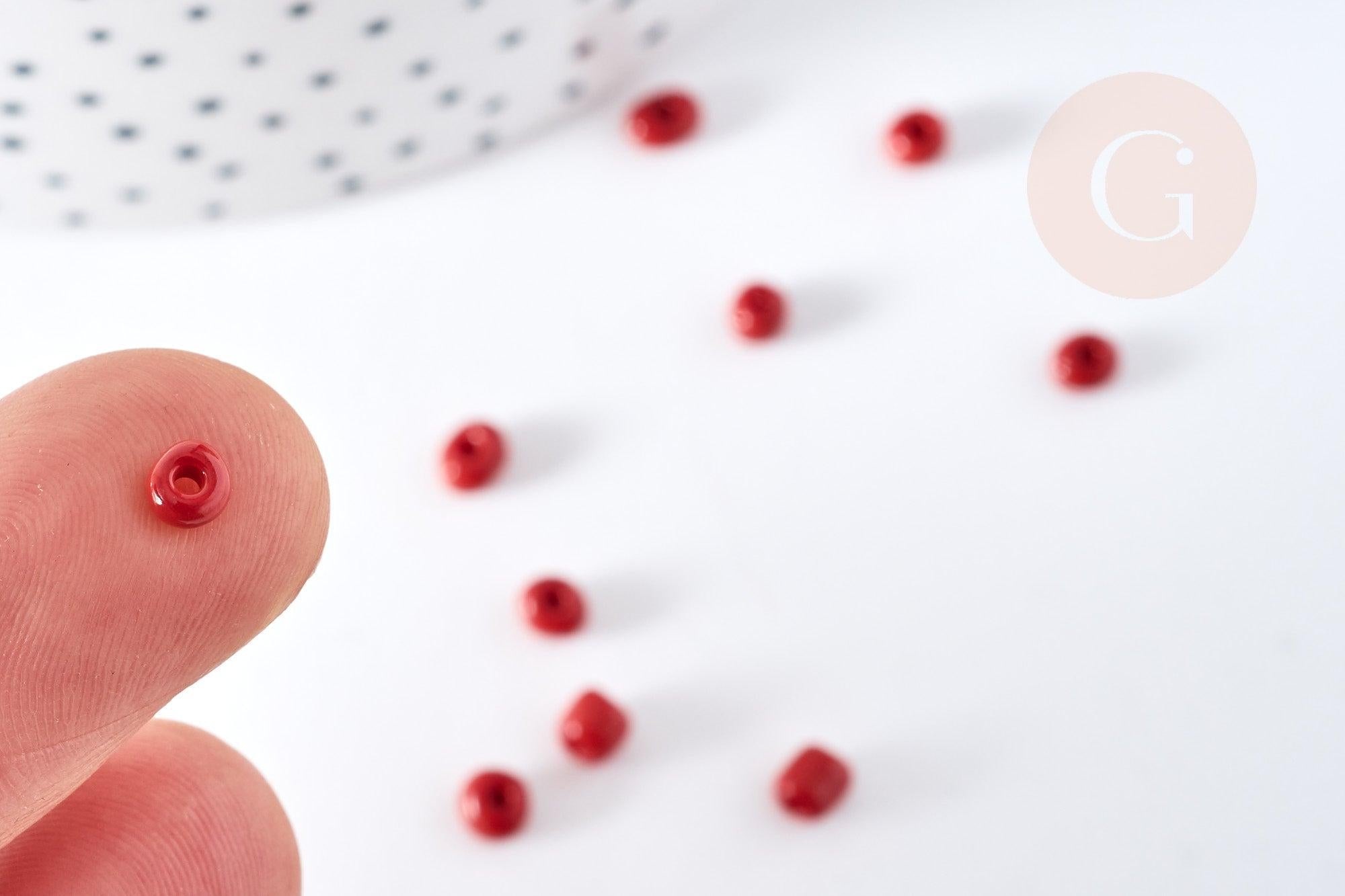 Grosses perles rocaille rouge 4mm, x 10Gr (G0184)