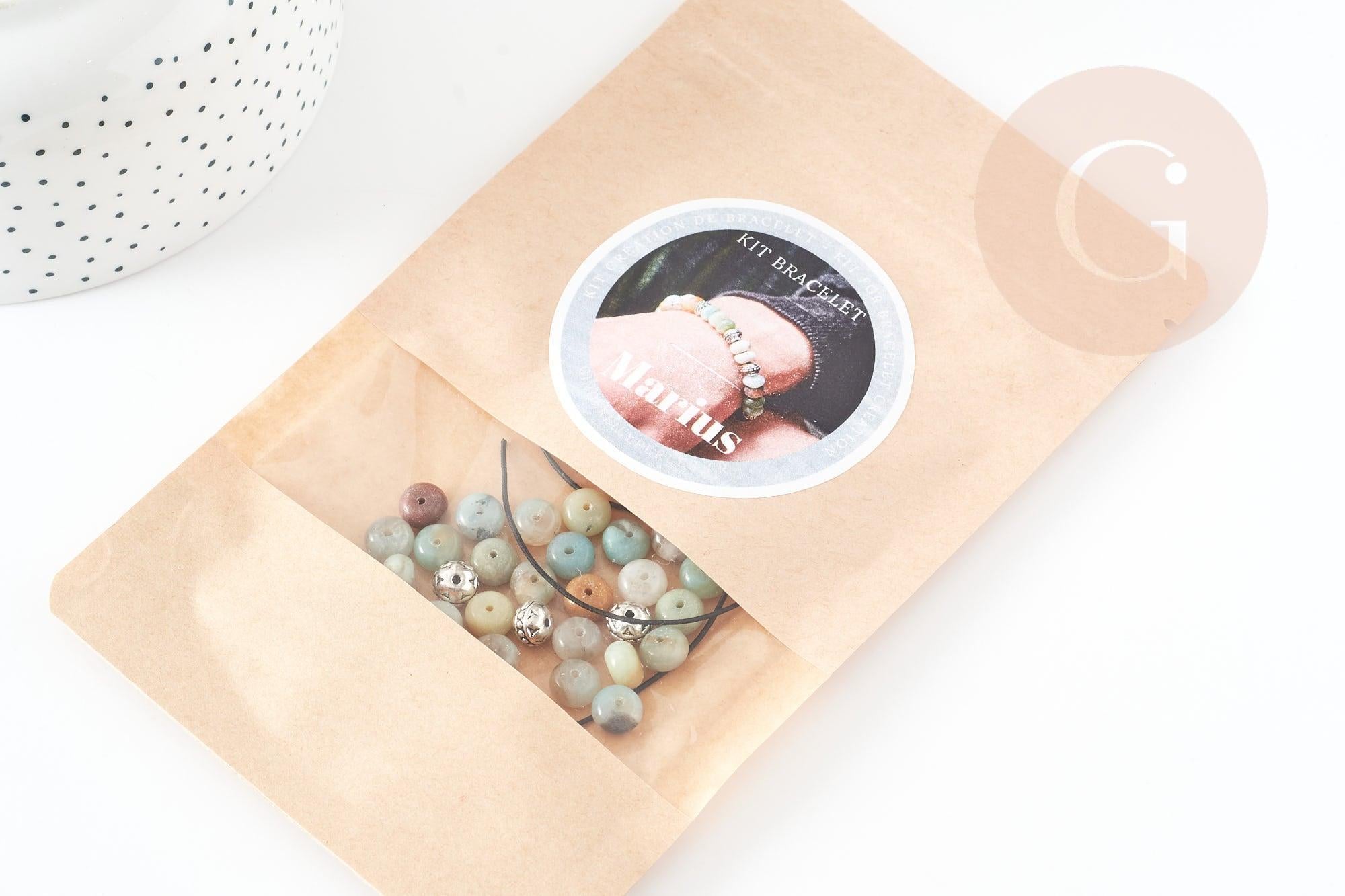 Kit Bracelet pour Homme amazonite naturelle zamac argenté MARIUS, x1 pochette 1 bracelet (G9175)
