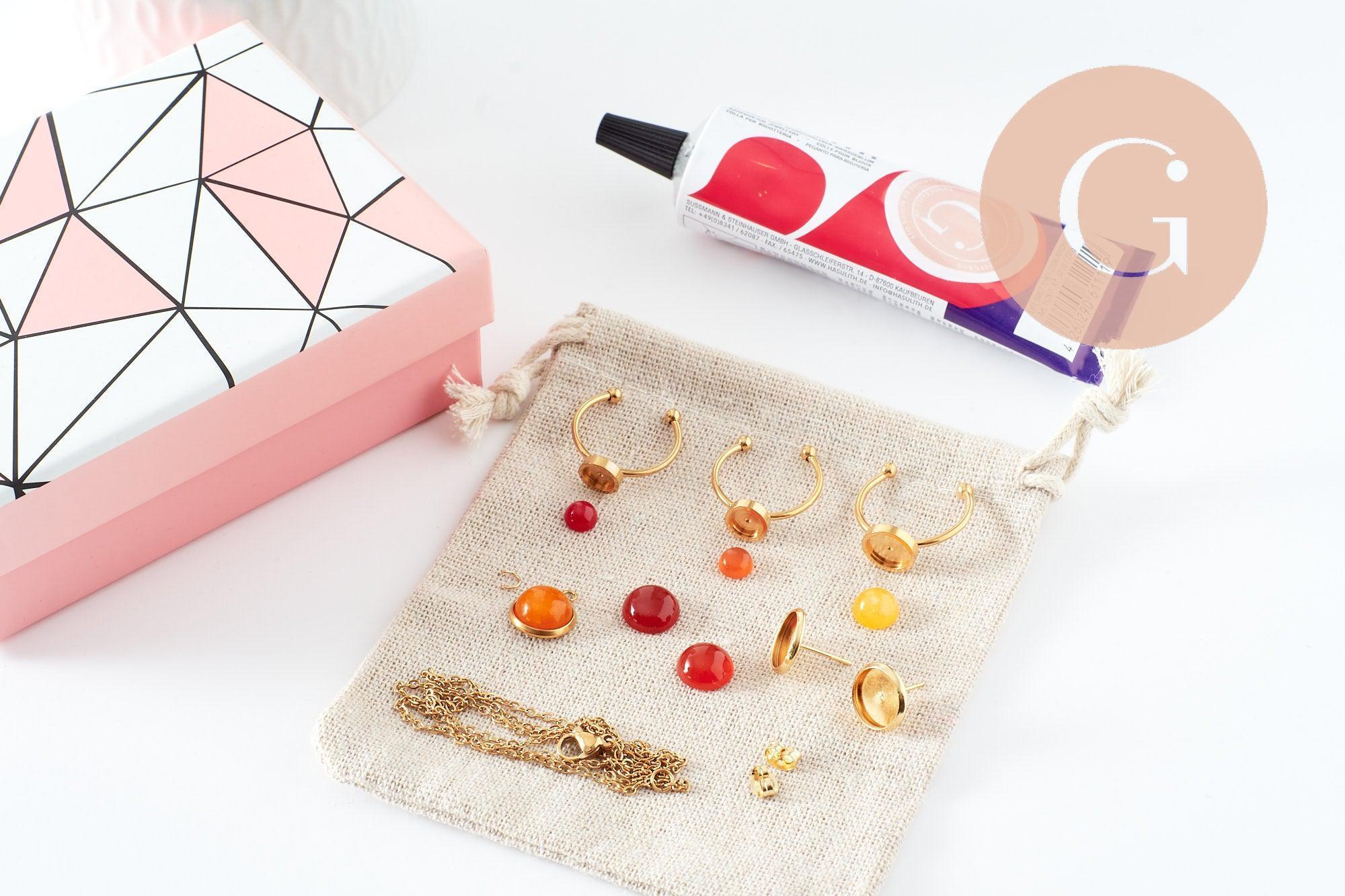 Kit parure de bijoux cabochon pierre naturelle, Coffrets et kits pour la création de bijoux fantaisie DIY, x1 (G9557)