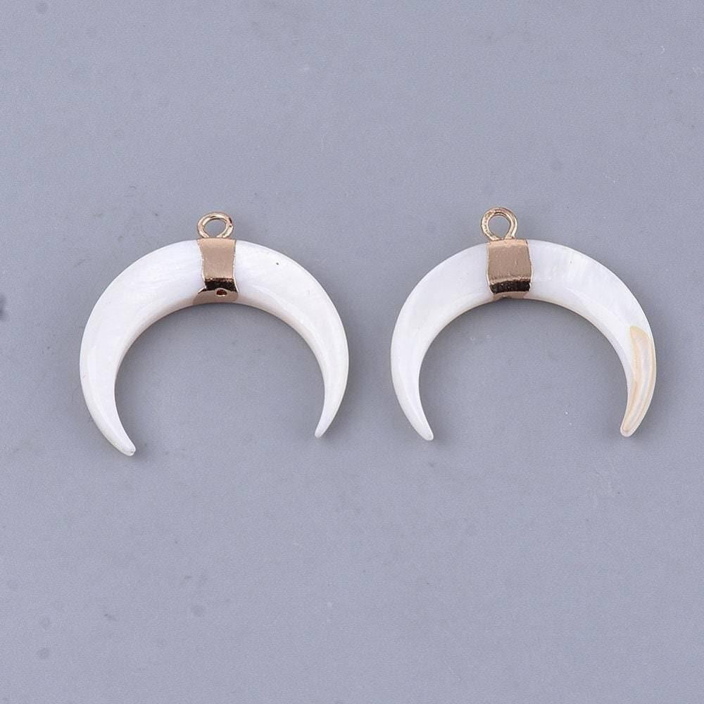 Lune nacre blanche naturelle laiton doré 25x25mm, x1 (G2778)