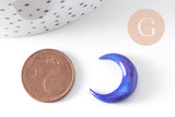 Lune nacre bleue naturelle, pendentif lune, coquillage teinté,non percé, Pendentif nacre, 18x20mm, X1 (G2779)