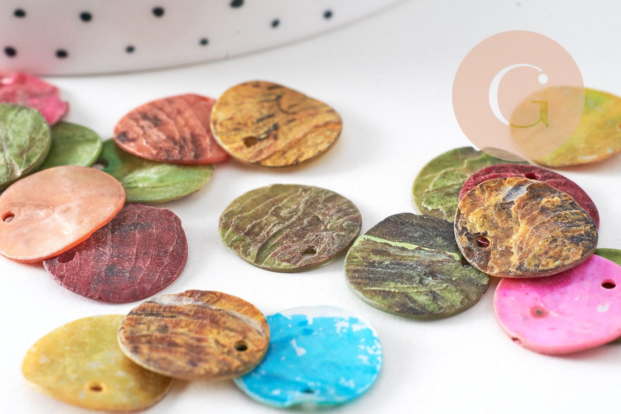 Pastilles rondes nacre multicolore, bouton nacre,pendentif nacre, coquillage naturel,1.4cm, x 10 (G1071)