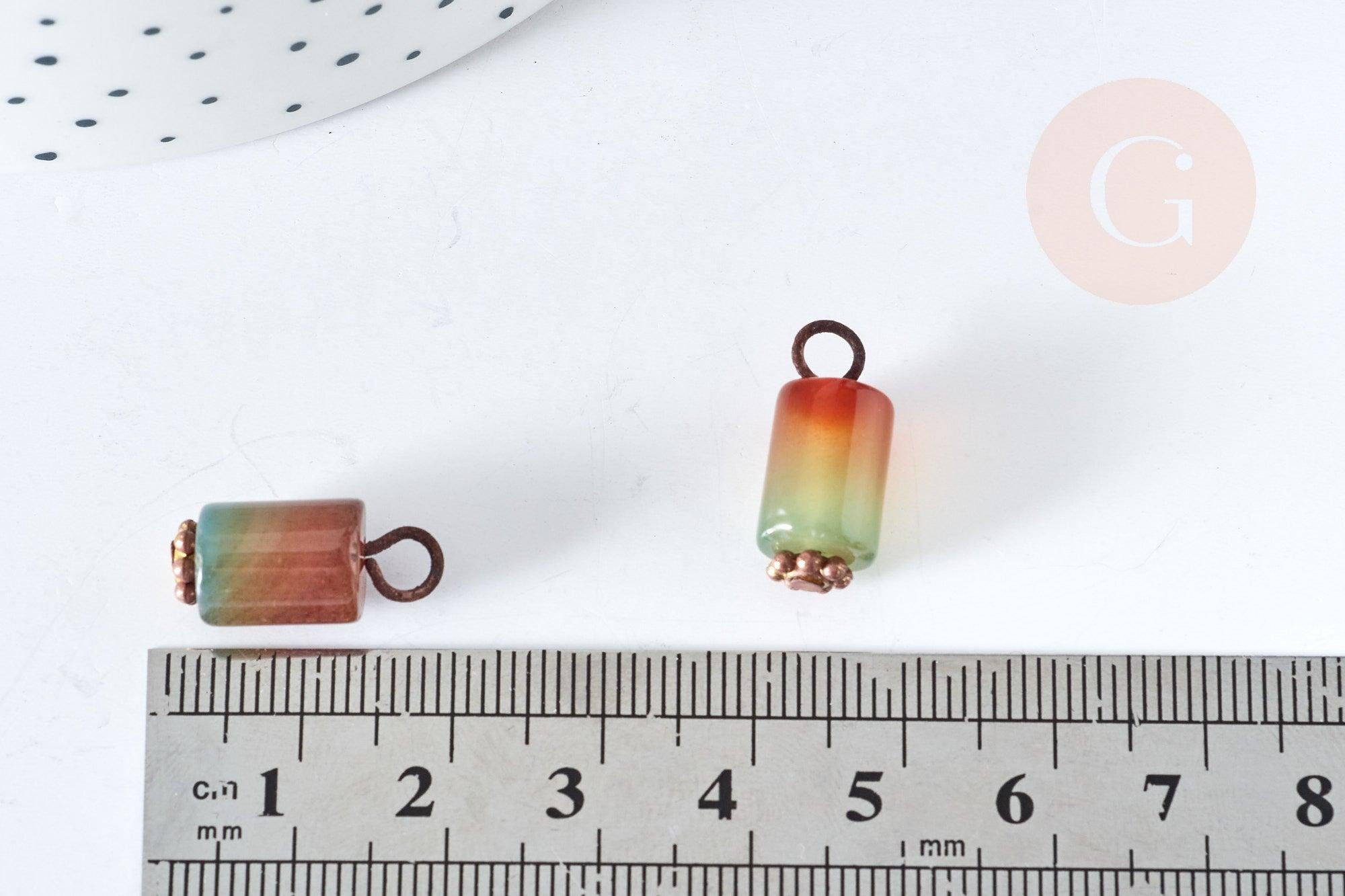 Pendentif Agate naturelle multicolore colonne fer doré 17.5mm, création bijoux pierre naturelle, x1 G8395