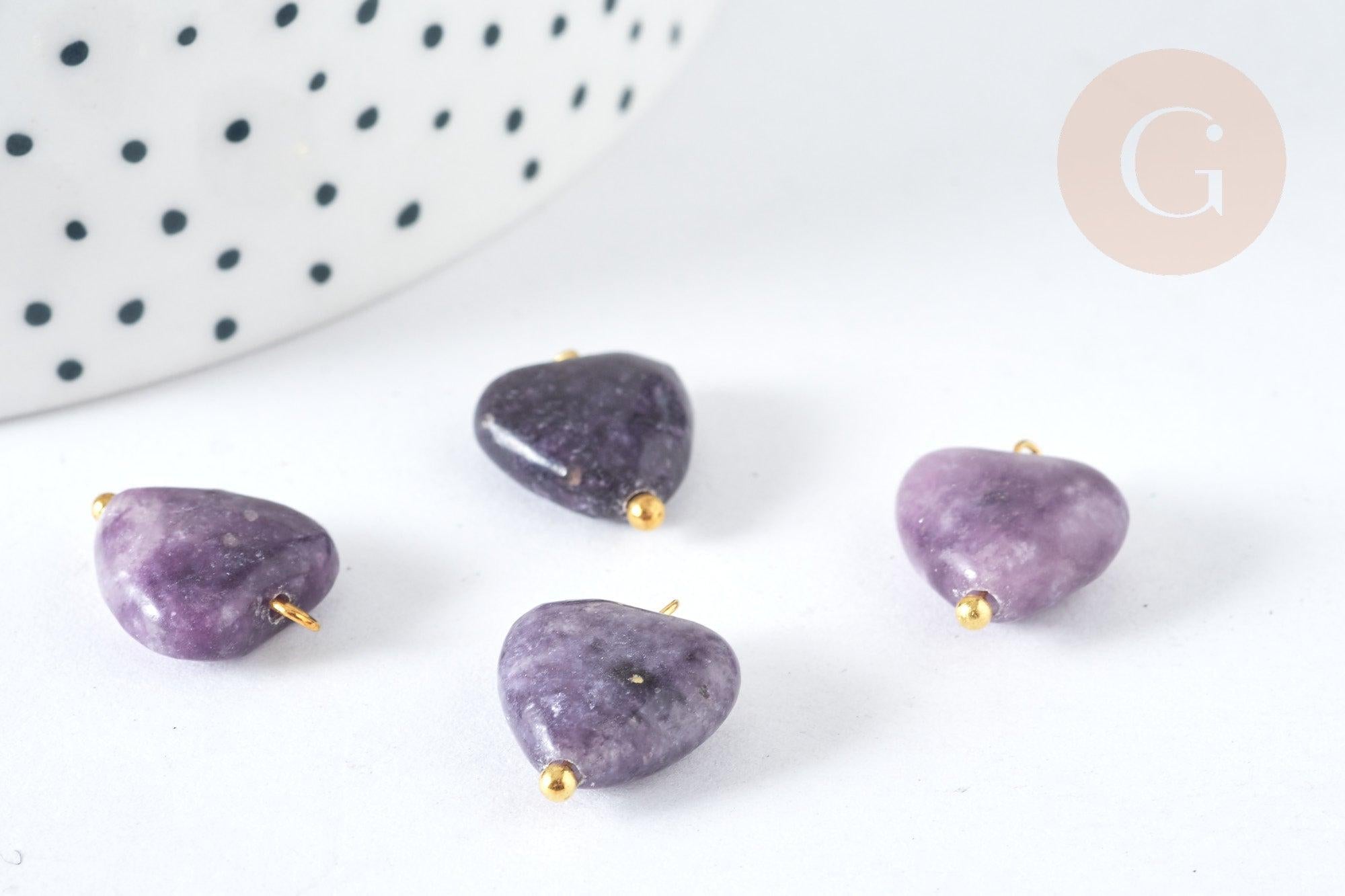 Pendentif Cœur Lépidolite pierre naturelle 15~15,5mm, pendentif pierre naturelle pour création de bijoux, x1 G7592