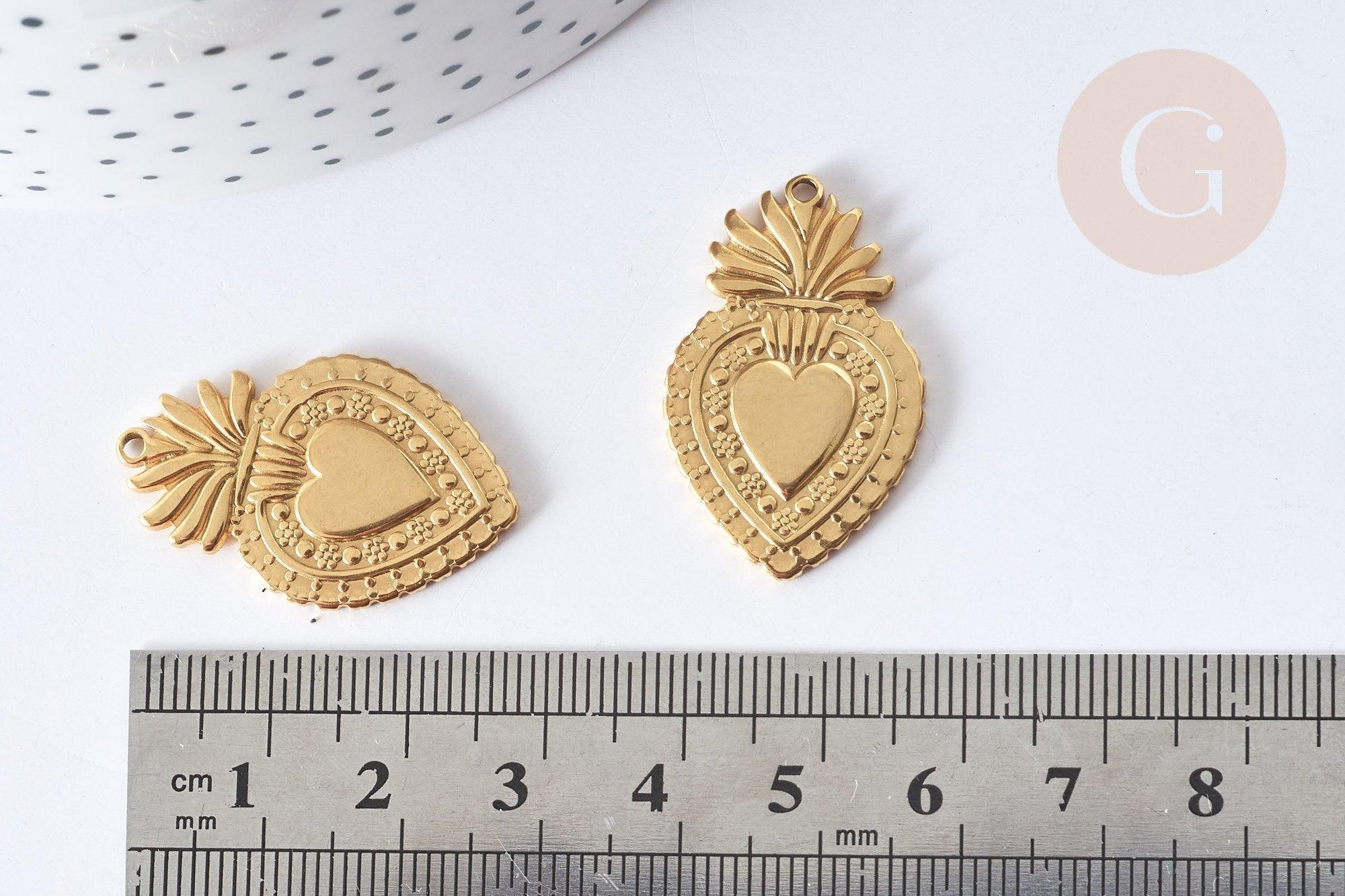 Pendentif Cœur acier 304 inoxydable doré 30mm, x1 (G7977)
