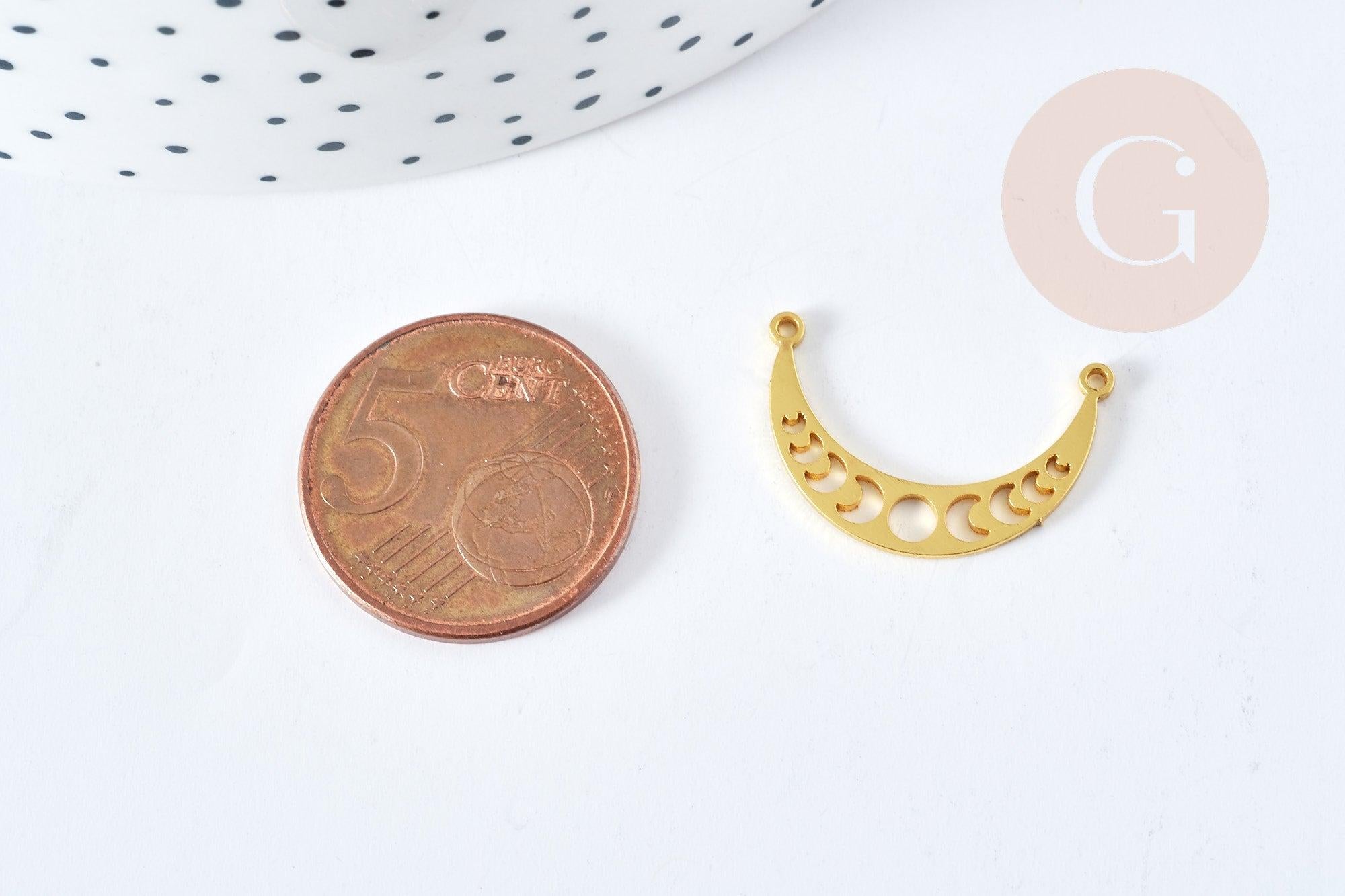 Pendentif Connecteur Lune ajouré acier 304 inoxydable doré 21.5mm, x1 (G8709)