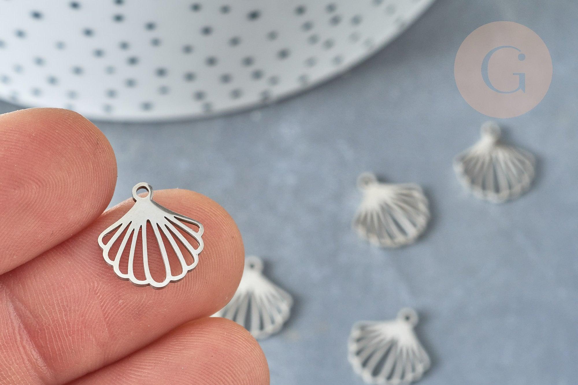 Pendentif Coquillage acier 304 inoxydable platine 13.5mm,x1 (G8022)