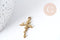 Pendentif Croix Fleur de rose acier 304 inoxydable IP doré, x1 (G9014)