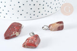 Pendentif Pépite jaspe rouge acier inoxydable 304 argenté 15~35mm, pendentif bijoux pierre, x1, G7543