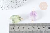 Pendentif Pierre géométrique translucide colorée fil de cuivre 25~28mm, pendentid citrine, améthyste, quartz rose, préhnite, x1 G7593