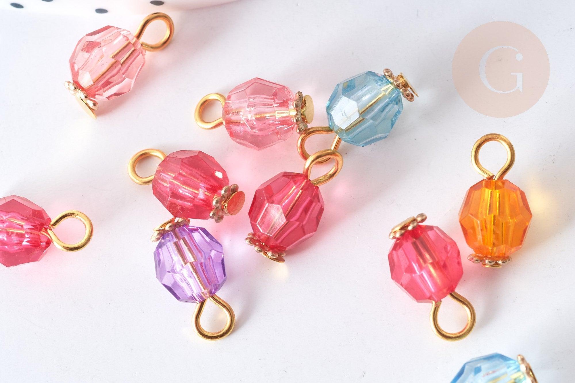 Pendentif Rond Acrylique couleur mixte fer doré 13~13,5mm, perle acrylique, X10 (G7882)