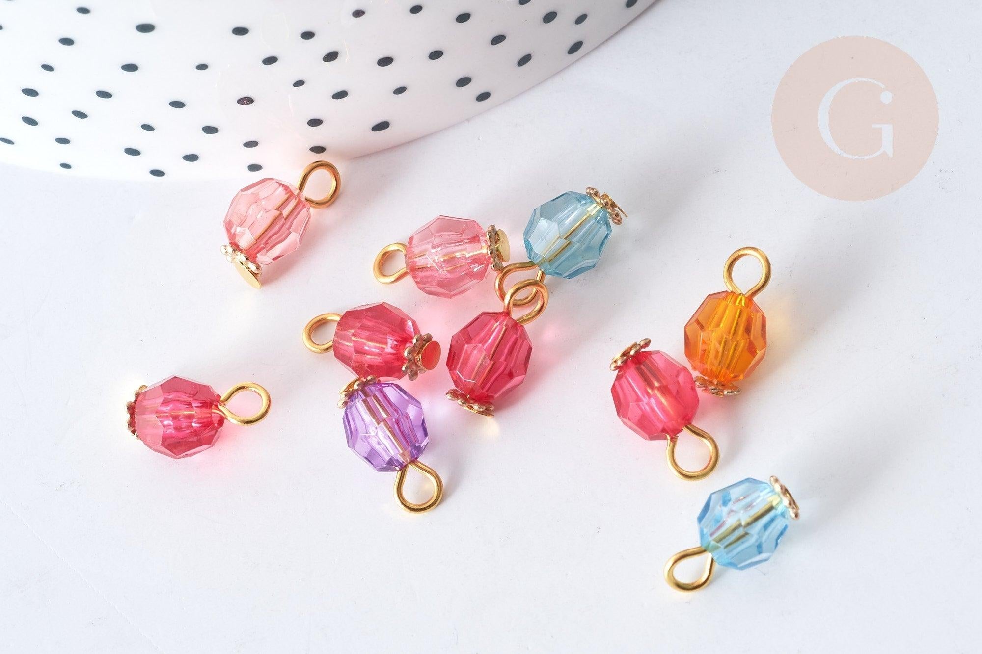 Pendentif Rond Acrylique couleur mixte fer doré 13~13,5mm, perle acrylique, X10 (G7882)