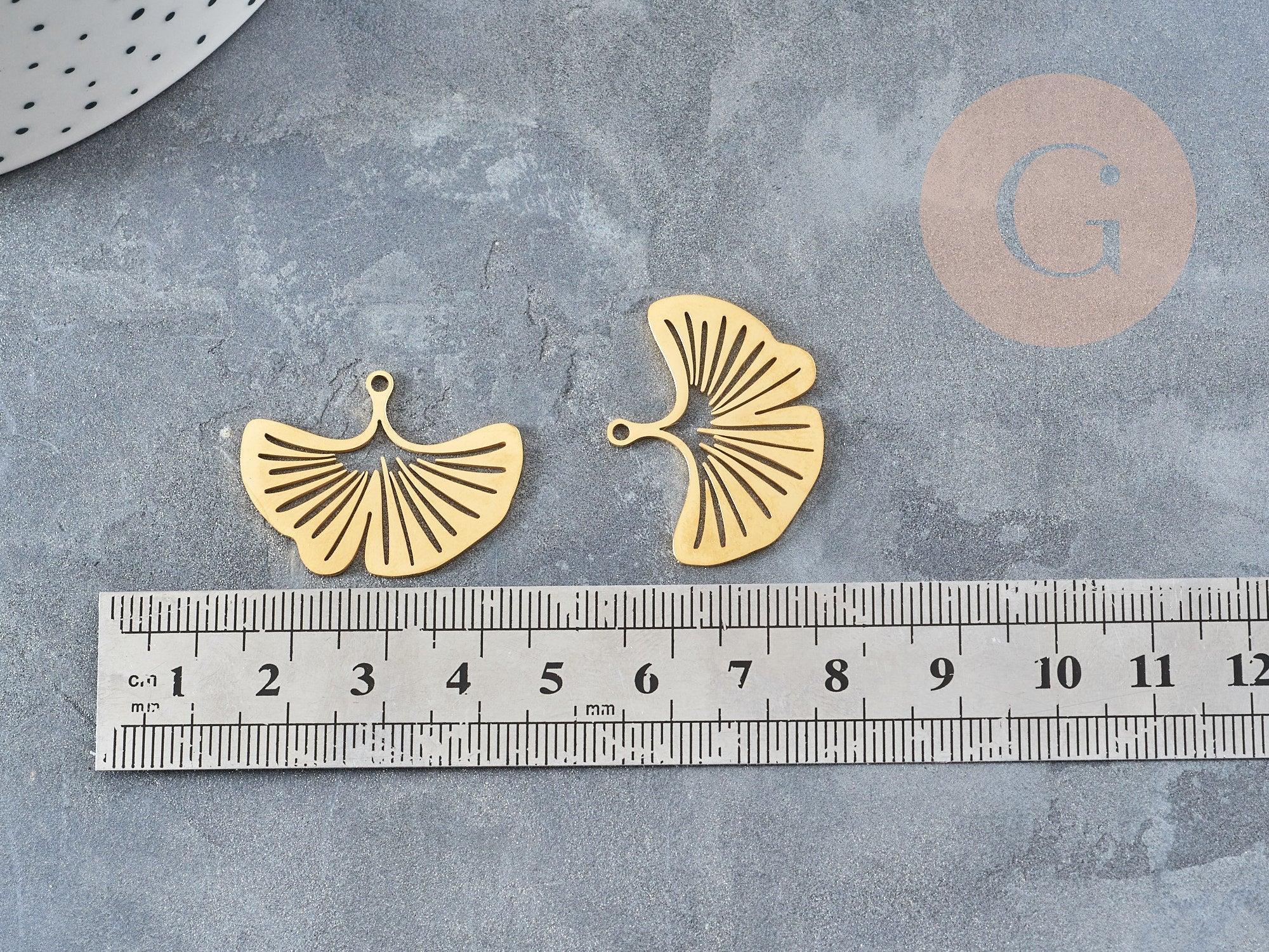 Pendentif acier 304 inoxydable doré feuille gingko 23mm, x1 (G6129)