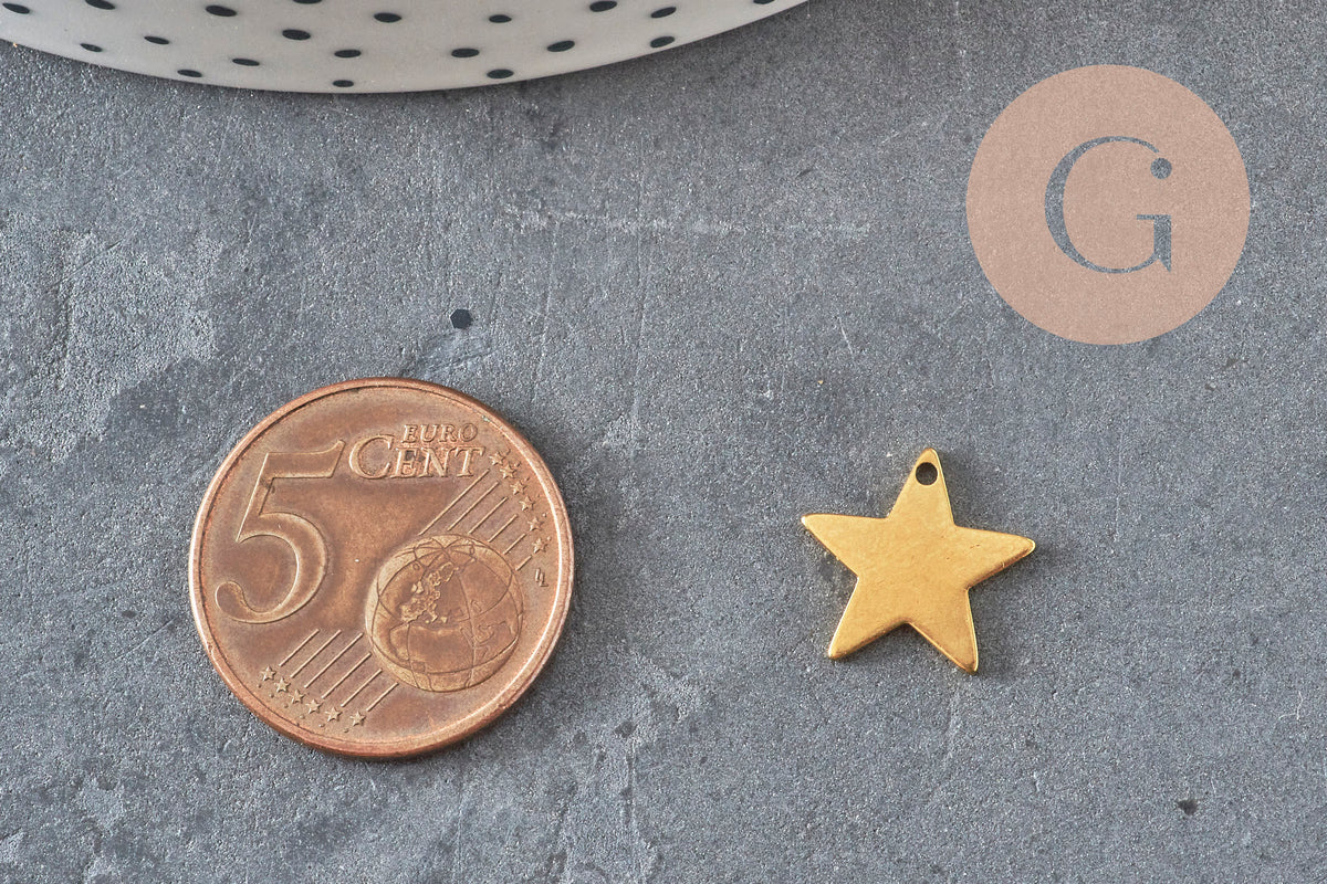Pendentif acier doré inoxydable étoile 12mm x1 (G6147)-Breloques et pendentifs-Gingerlily Perles