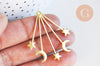Pendentif acier doré lunes et étoiles 41mm, breloque doré, acier inoxydable doré, pendentif sans nickel, x1 G6163