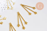 Pendentif acier doré pluie étoiles 41mm, breloque doré, acier inoxydable doré, pendentif sans nickel, x1 (G10577)