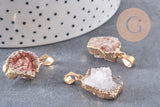 Pendentif agate blanche druzy, pendentif pierre, support doré, pierre naturelle,30mm, x1 (G1482)