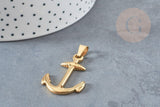 Pendentif ancre acier doré 14k, fourniture bijoux,acier doré inoxydable ,pendentif bijoux sans nickel,37.5mm, x1 (G4522)