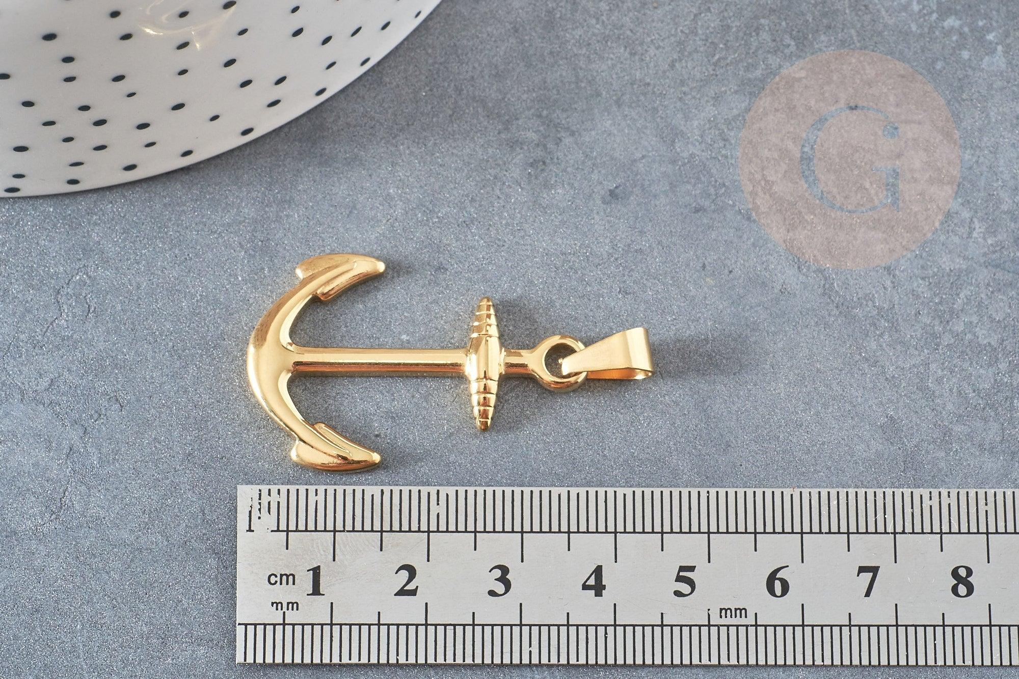Pendentif ancre acier doré 14k, fourniture bijoux,acier doré inoxydable ,pendentif bijoux sans nickel,37.5mm, x1 (G4522)