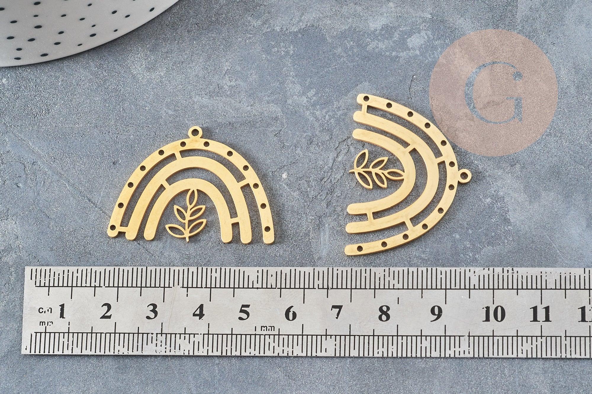 Pendentif arc-en-ciel feuille acier 201 inoxydable doré 26mm, x1 (G0060)