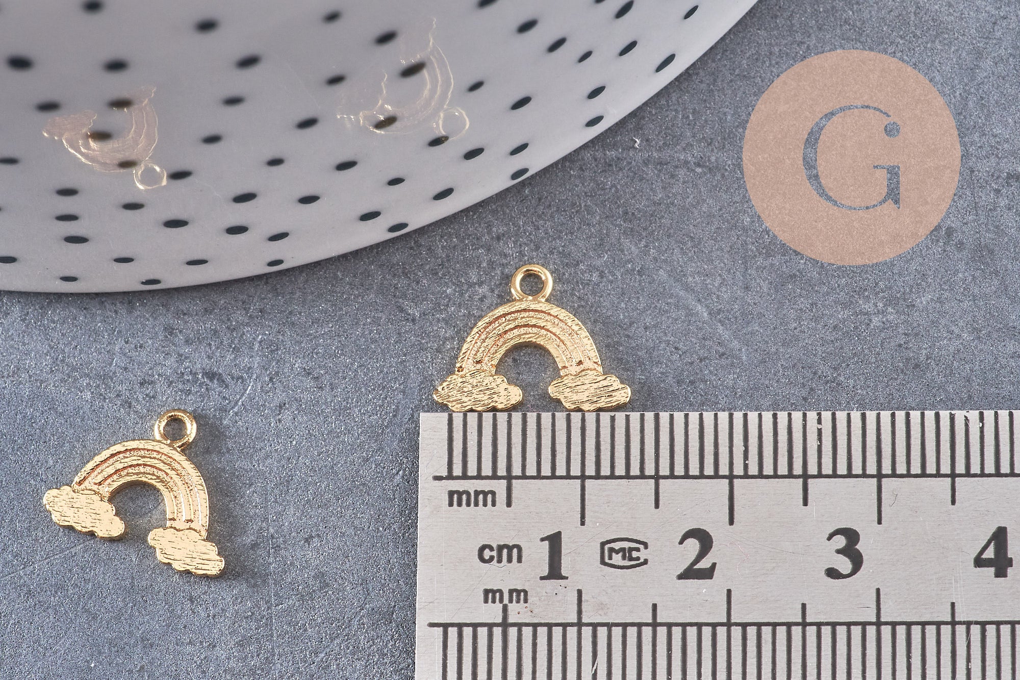 Pendentif arc-en-ciel laiton doré 18k 10.5mm,Pendentif doré pour création de bijoux, x1 (G5983)