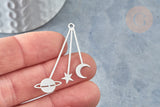 Pendentif astres argenté acier inoxydable 42mm, création bijoux acier inoxydable platine, x1 G7663