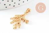 Pendentif branche de corail acier 201 inoxydable doré IP 34mm, création bijoux résistants x1 G9671