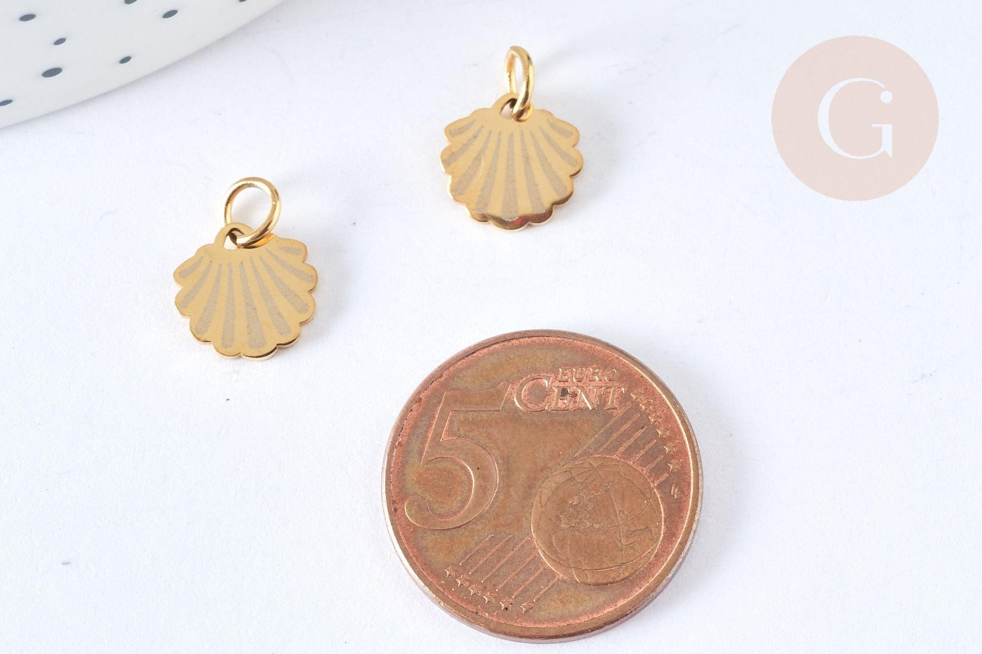 Pendentif breloque coquillage acier 201 doré inoxydable 10mm, x1 (G7316)