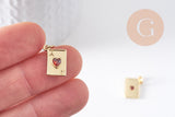 Pendentif carte à jouer coeur zircon rouge laiton doré 18K 15mm x1 (G10288)