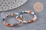 Pendentif cercle multicolore acetate 34.5mm,connecteur plastique, x5 (G4757)