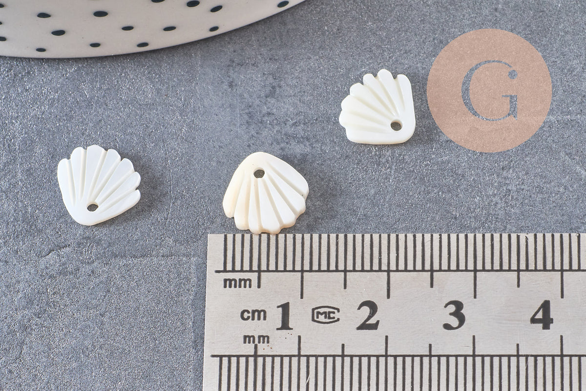 Pendentif charm coquillage nacre blanche naturelle ,pendentif coquillage nacre, 10mm, x5 (G4623)