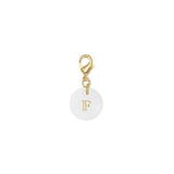 Pendentif charm initiale rond nacre blanche lettre, pendentif alphabet x1 (G9397)