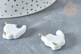 Pendentif chat porcelaine blanc doré laiton platine 24mm, pendentif pour fabrication bijoux, x1 (G8062)