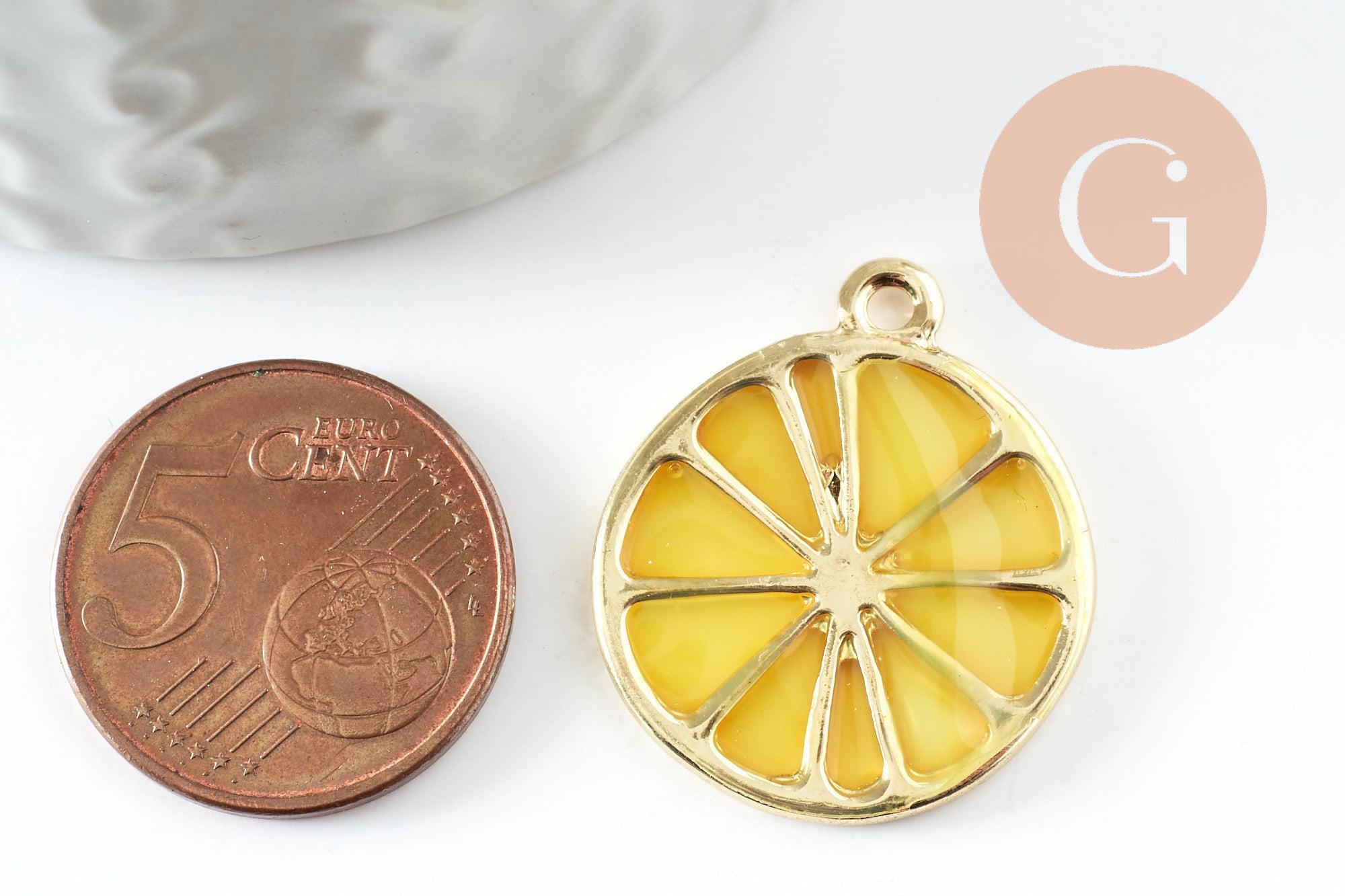 Pendentif citron agrume en zamac doré jaune 26.5mm, x2 (G5312)