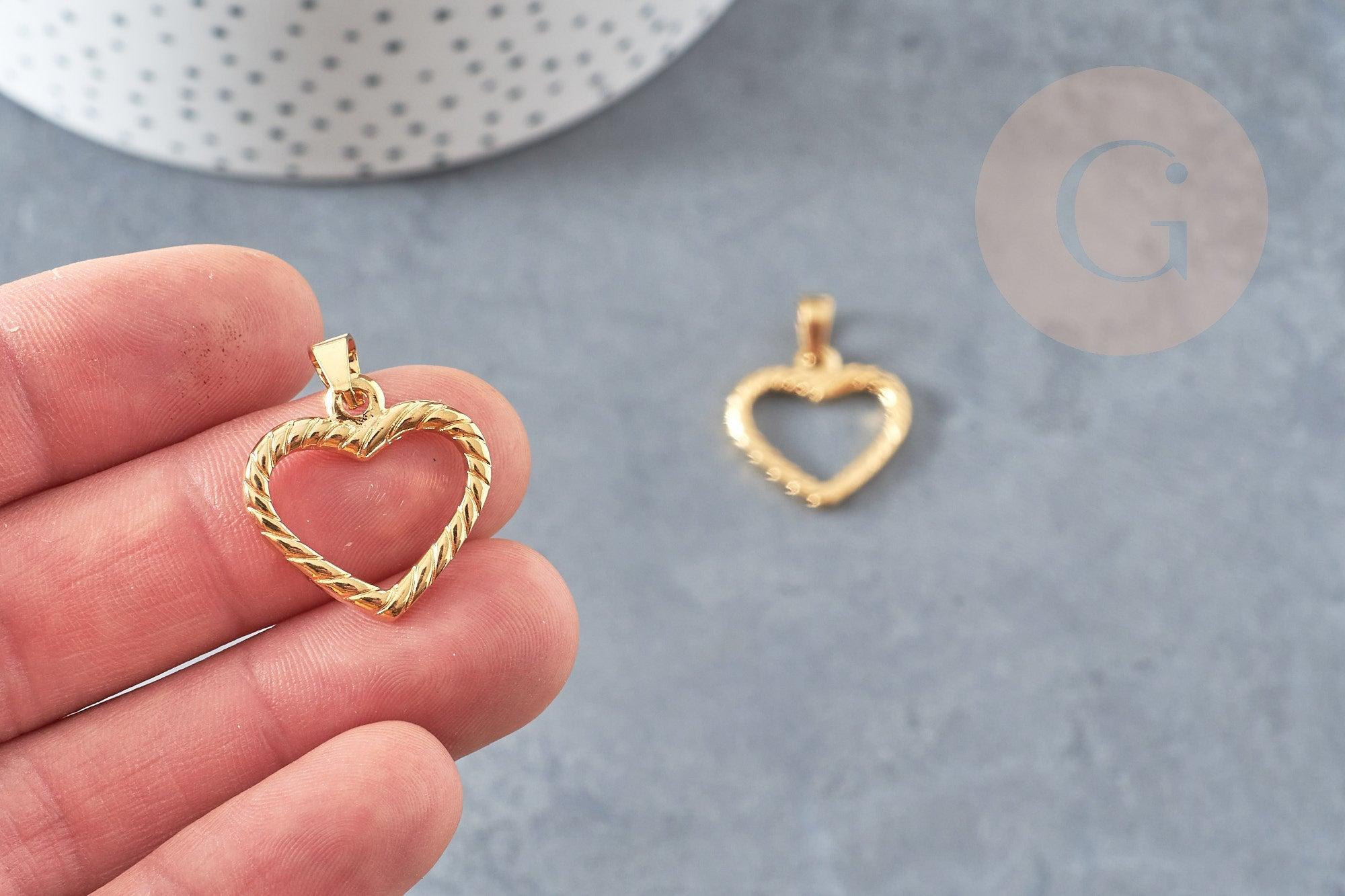 Pendentif coeur acier 304 inoxydable doré 21.5mm, x1 (G4904)