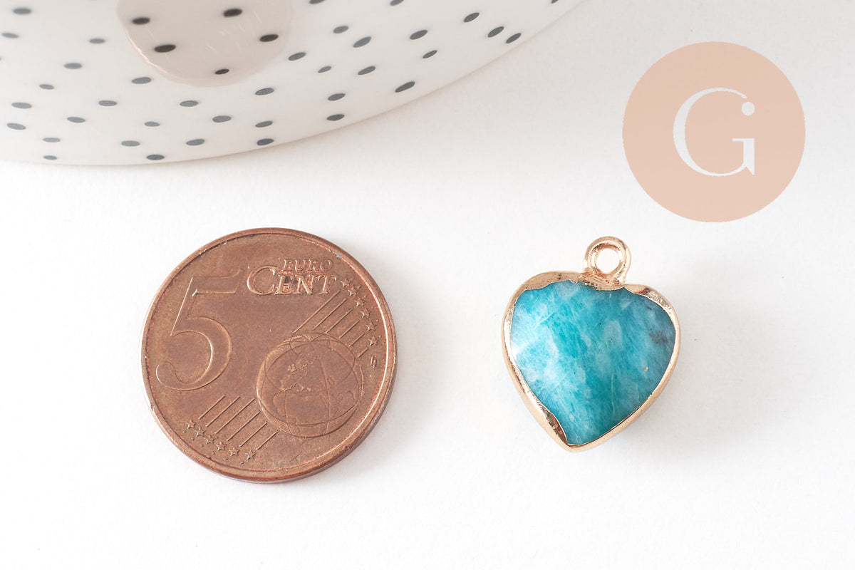 Pendentif coeur amazonite facettes, fournitures créatives, pendentif pierre, amazonite naturelle, pendentif coeur,17mm, Unité (G0350)