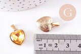 Pendentif coeur cristal coloré acier 304 inoxydable doré 16.5mm, x1 (G10704)