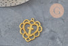 Golden zamak serrated heart cross pendant 31mm, x1 (G11356)