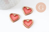 Pendentif coeur en zamac doré résine rose, pendentif amour pour création bijoux, pendentif doré, 18mm,x 2 (G3275)