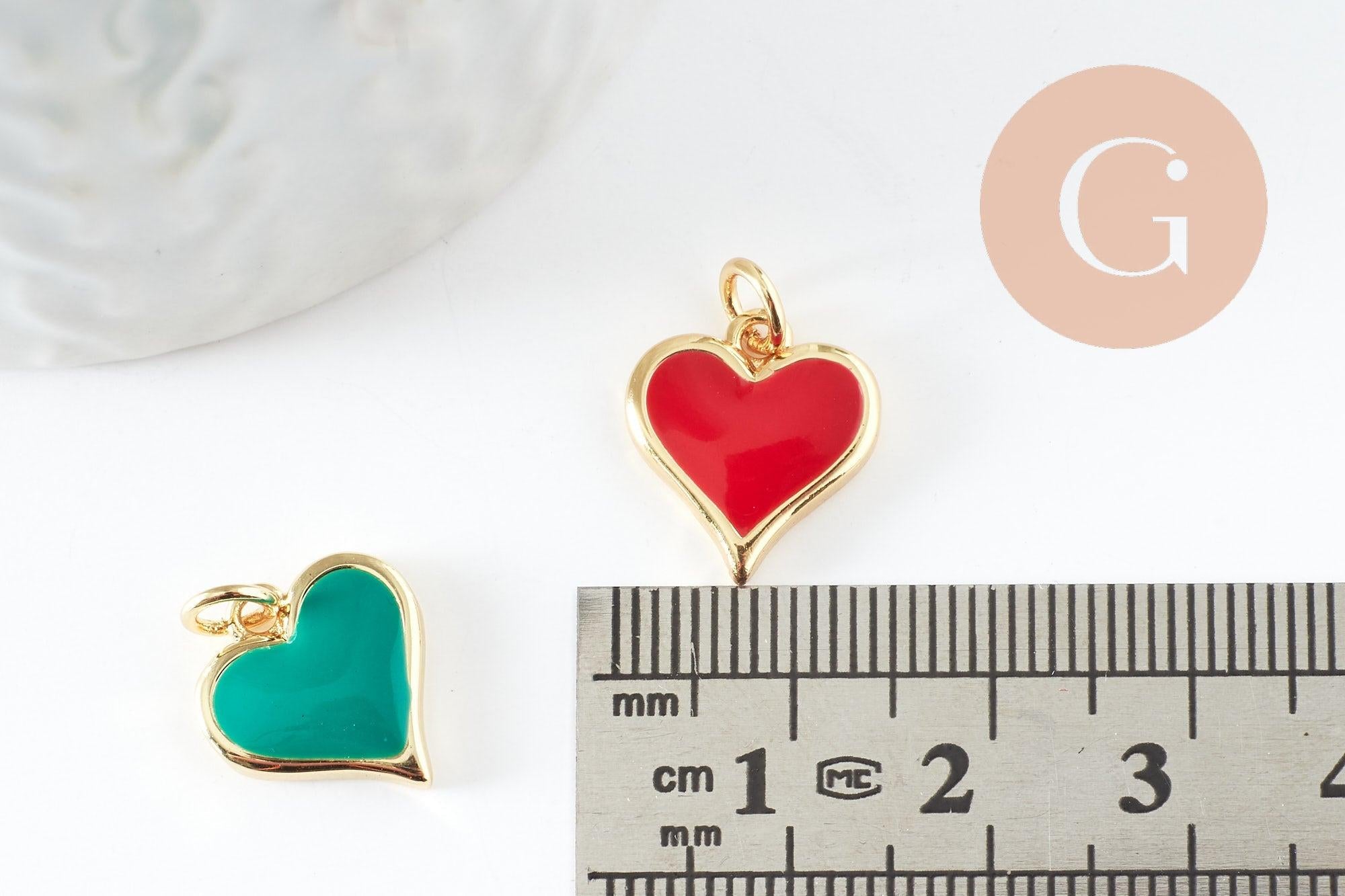 Pendentif coeur laiton doré 20K émaillé 14mm, x1 (G3570)