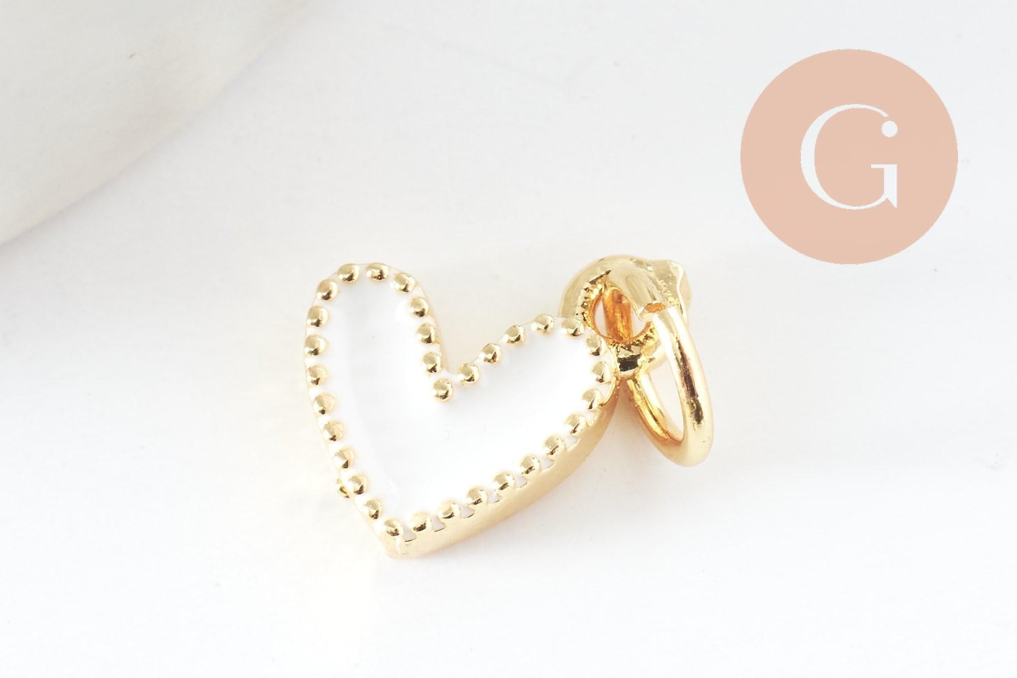 Pendentif coeur laiton doré émaillé,pendentif doré,coeur doré, pendentif laiton doré,9mm, x5 (G2409)