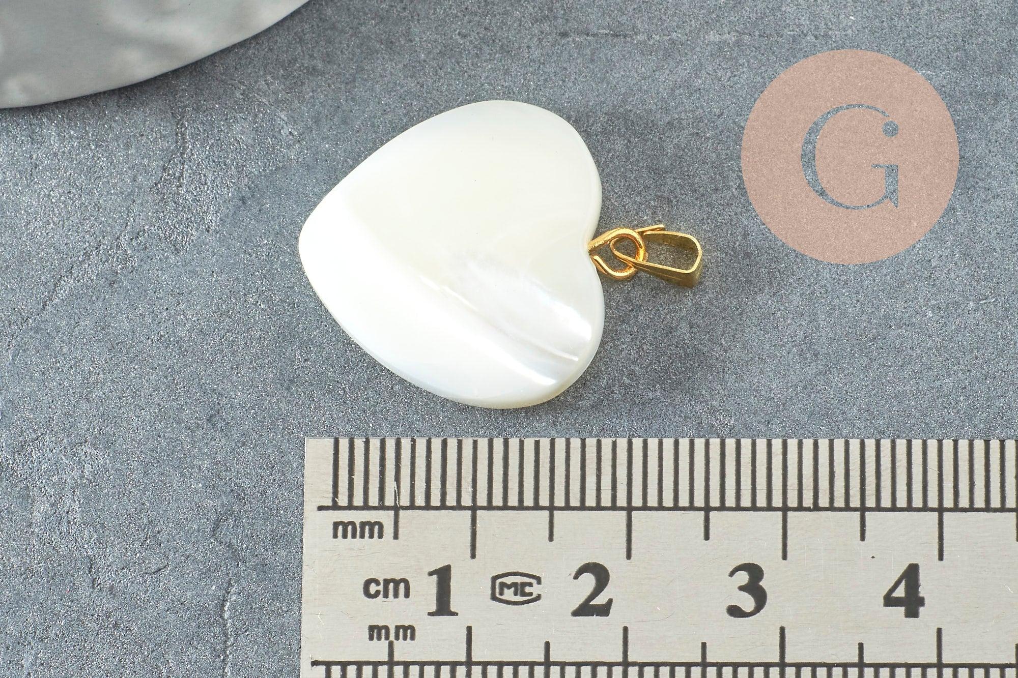 Pendentif coeur nacre blanche naturelle laiton doré 20mm, x1 (G2609)